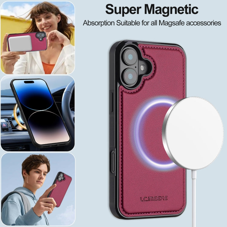 For iPhone 16 Plus LC.IMEEKE L2 Series Detachable Magsafe PU Phone Case with Lanyard