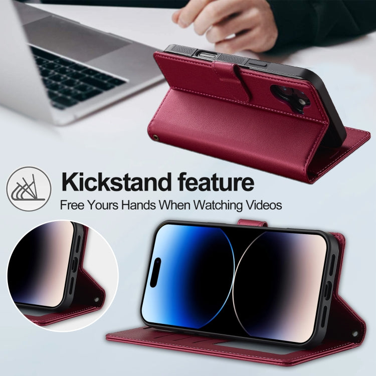 For iPhone 16 Plus LC.IMEEKE L2 Series Detachable Magsafe PU Phone Case with Lanyard