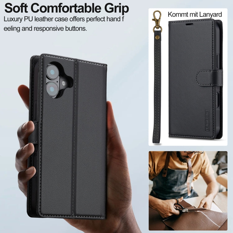For iPhone 16 LC.IMEEKE L2 Series Detachable Magsafe PU Phone Case with Lanyard