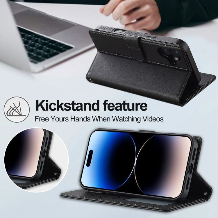 For iPhone 16 LC.IMEEKE L2 Series Detachable Magsafe PU Phone Case with Lanyard