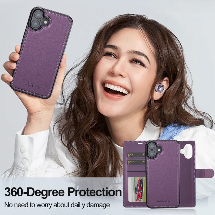 For iPhone 16 LC.IMEEKE L2 Series Detachable Magsafe PU Phone Case with Lanyard