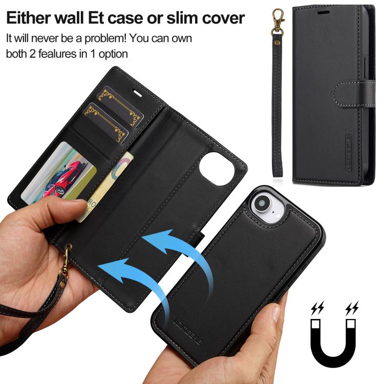 For iPhone 16e / 17e LC.IMEEKE L2 Series Detachable Magsafe PU Phone Case with Lanyard