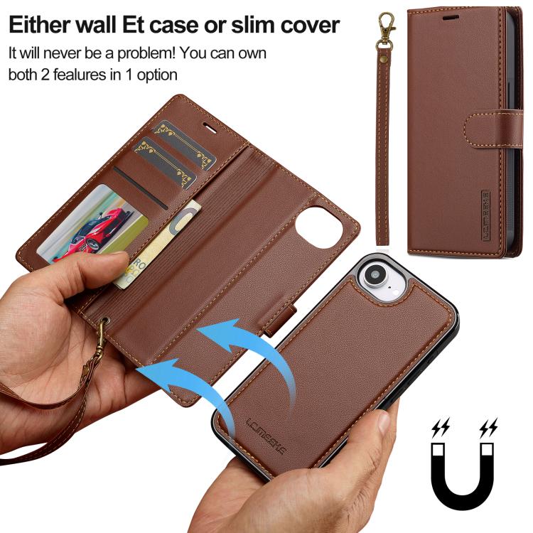 For iPhone 16e / 17e LC.IMEEKE L2 Series Detachable Magsafe PU Phone Case with Lanyard
