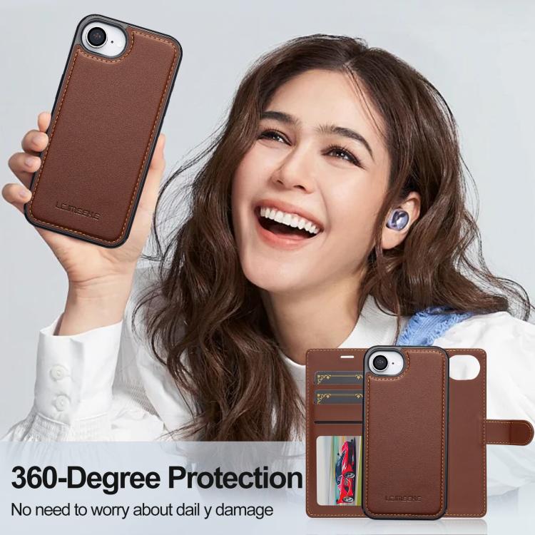 For iPhone 16e / 17e LC.IMEEKE L2 Series Detachable Magsafe PU Phone Case with Lanyard