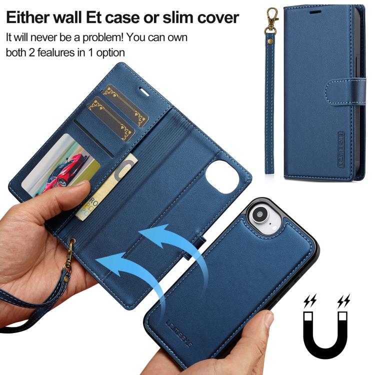For iPhone 16e / 17e LC.IMEEKE L2 Series Detachable Magsafe PU Phone Case with Lanyard