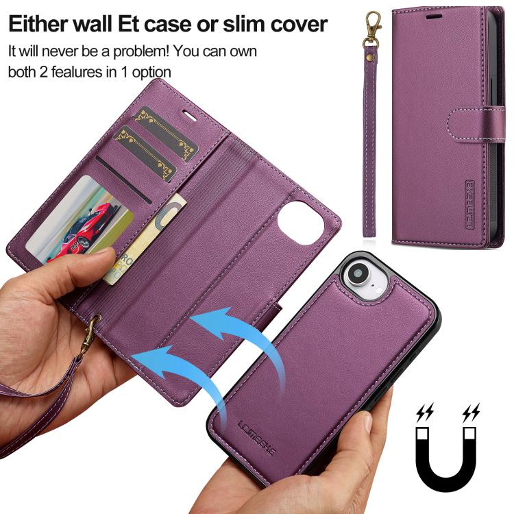 For iPhone 16e / 17e LC.IMEEKE L2 Series Detachable Magsafe PU Phone Case with Lanyard