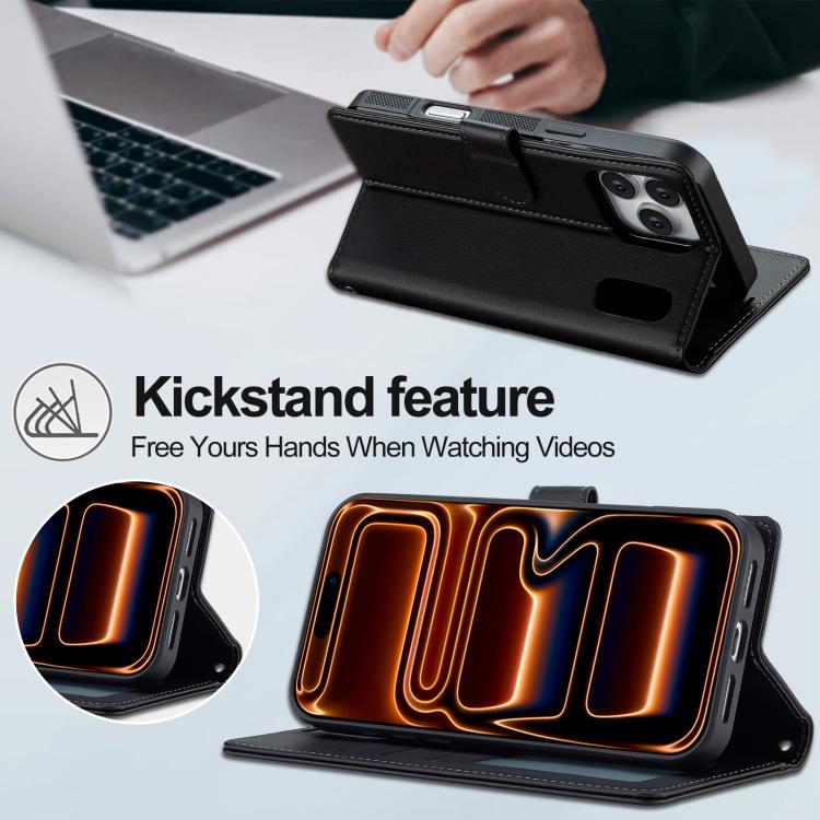 For iPhone 17 Pro Max LC.IMEEKE L2 Series Detachable Magsafe PU Phone Case with Lanyard