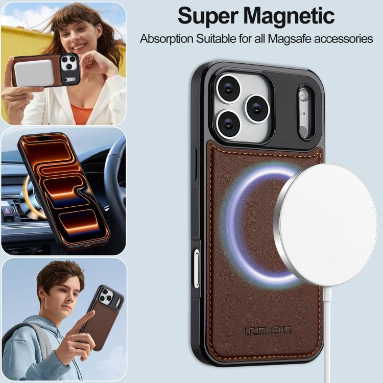 For iPhone 17 Pro Max LC.IMEEKE L2 Series Detachable Magsafe PU Phone Case with Lanyard
