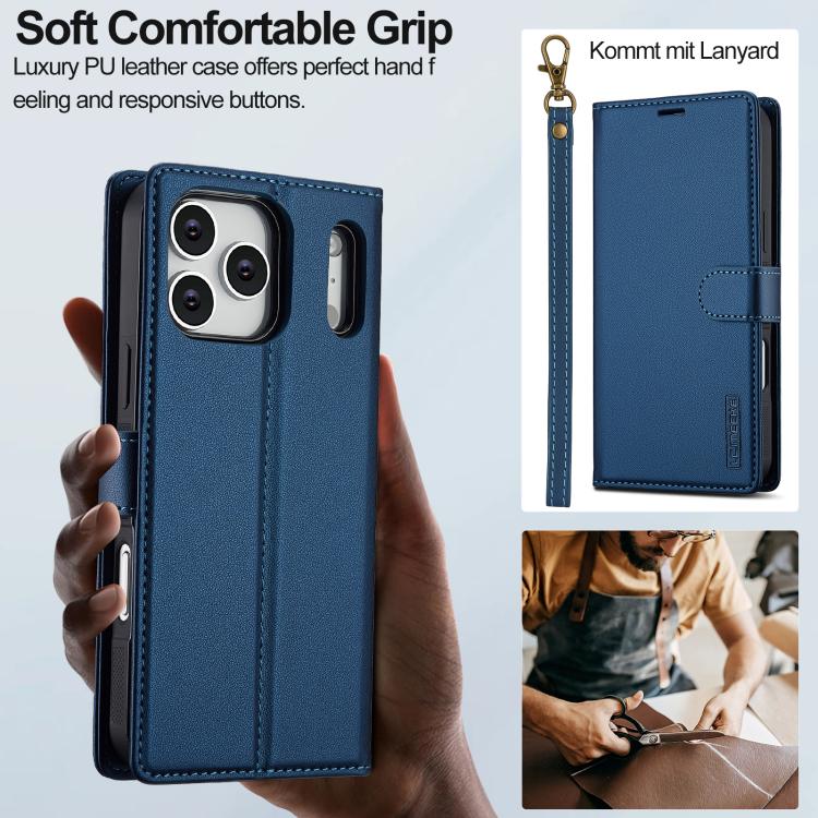 For iPhone 17 Pro Max LC.IMEEKE L2 Series Detachable Magsafe PU Phone Case with Lanyard