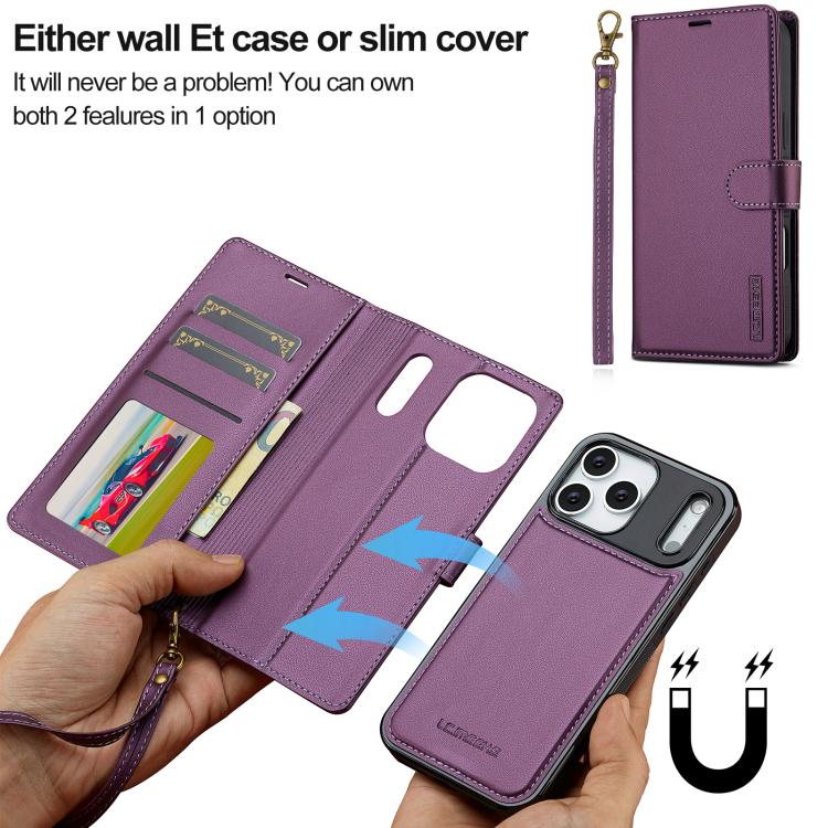 For iPhone 17 Pro Max LC.IMEEKE L2 Series Detachable Magsafe PU Phone Case with Lanyard