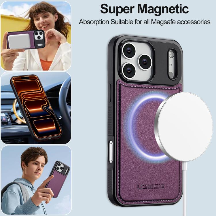 For iPhone 17 Pro Max LC.IMEEKE L2 Series Detachable Magsafe PU Phone Case with Lanyard