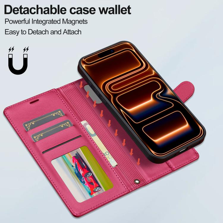 For iPhone 17 Pro Max LC.IMEEKE L2 Series Detachable Magsafe PU Phone Case with Lanyard
