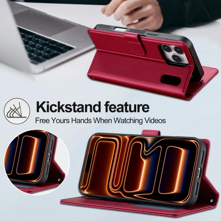 For iPhone 17 Pro Max LC.IMEEKE L2 Series Detachable Magsafe PU Phone Case with Lanyard