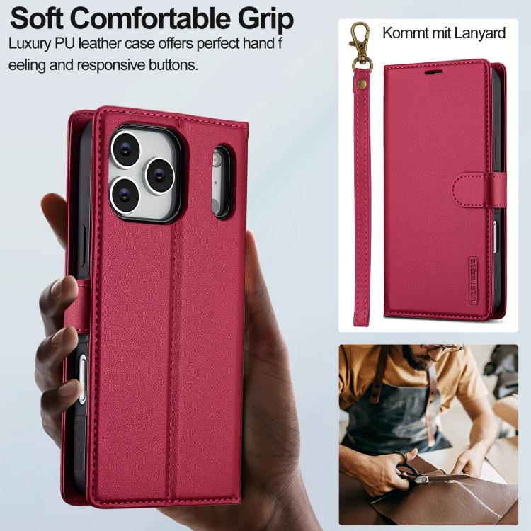 For iPhone 17 Pro Max LC.IMEEKE L2 Series Detachable Magsafe PU Phone Case with Lanyard