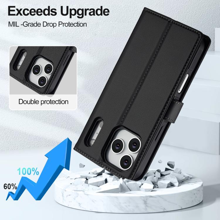 For iPhone 17 Pro LC.IMEEKE L2 Series Detachable Magsafe PU Phone Case with Lanyard