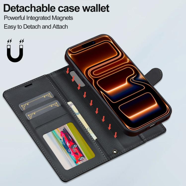 For iPhone 17 Pro LC.IMEEKE L2 Series Detachable Magsafe PU Phone Case with Lanyard