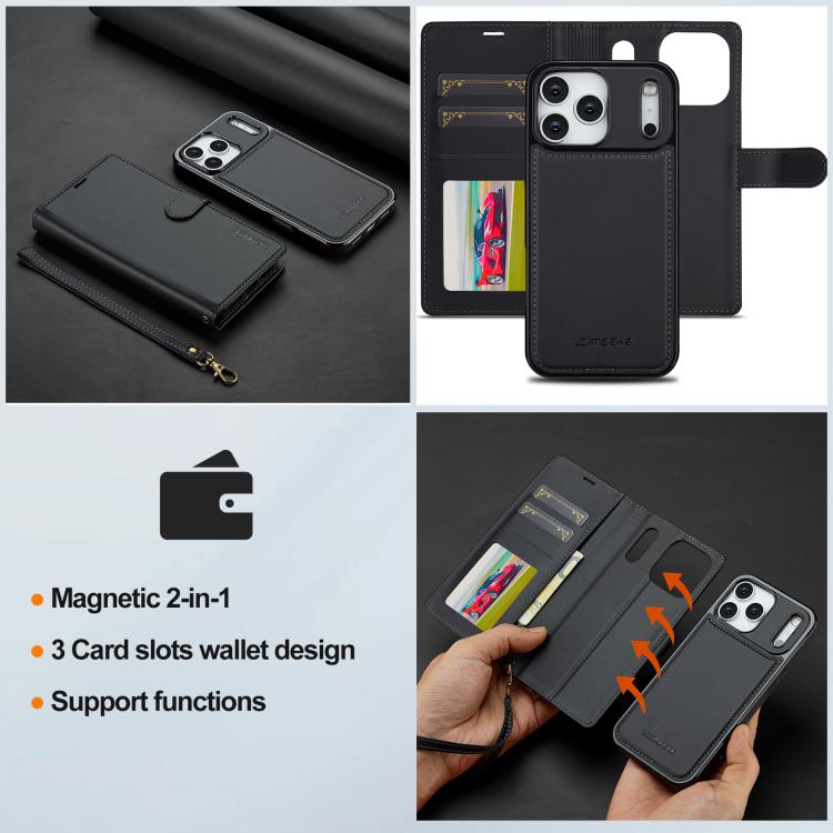 For iPhone 17 Pro LC.IMEEKE L2 Series Detachable Magsafe PU Phone Case with Lanyard