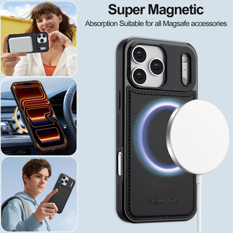 For iPhone 17 Pro LC.IMEEKE L2 Series Detachable Magsafe PU Phone Case with Lanyard