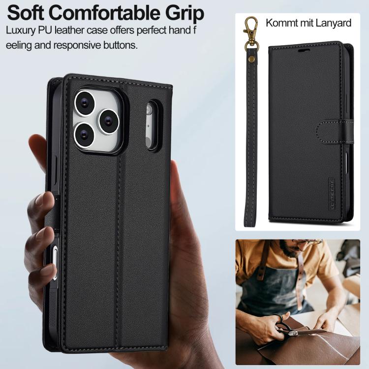 For iPhone 17 Pro LC.IMEEKE L2 Series Detachable Magsafe PU Phone Case with Lanyard