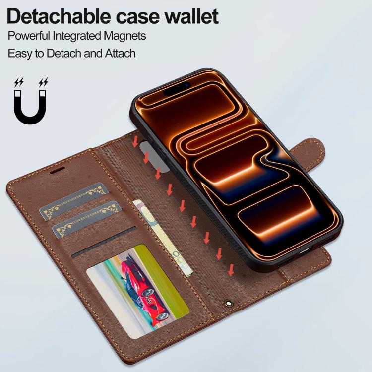 For iPhone 17 Pro LC.IMEEKE L2 Series Detachable Magsafe PU Phone Case with Lanyard