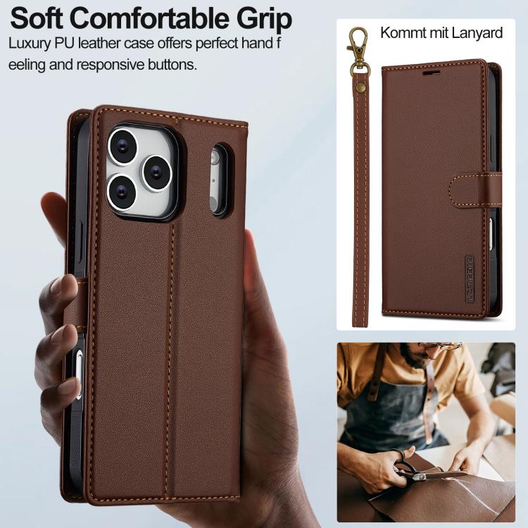 For iPhone 17 Pro LC.IMEEKE L2 Series Detachable Magsafe PU Phone Case with Lanyard