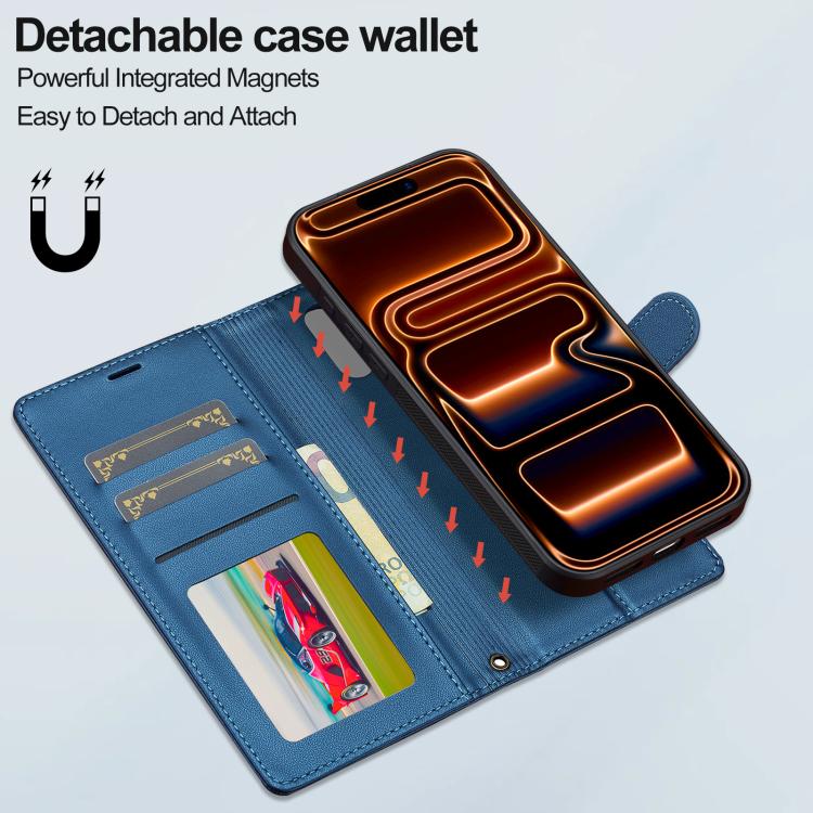 For iPhone 17 Pro LC.IMEEKE L2 Series Detachable Magsafe PU Phone Case with Lanyard