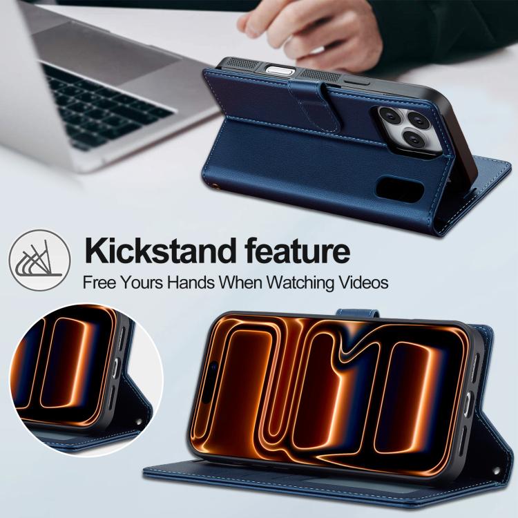 For iPhone 17 Pro LC.IMEEKE L2 Series Detachable Magsafe PU Phone Case with Lanyard