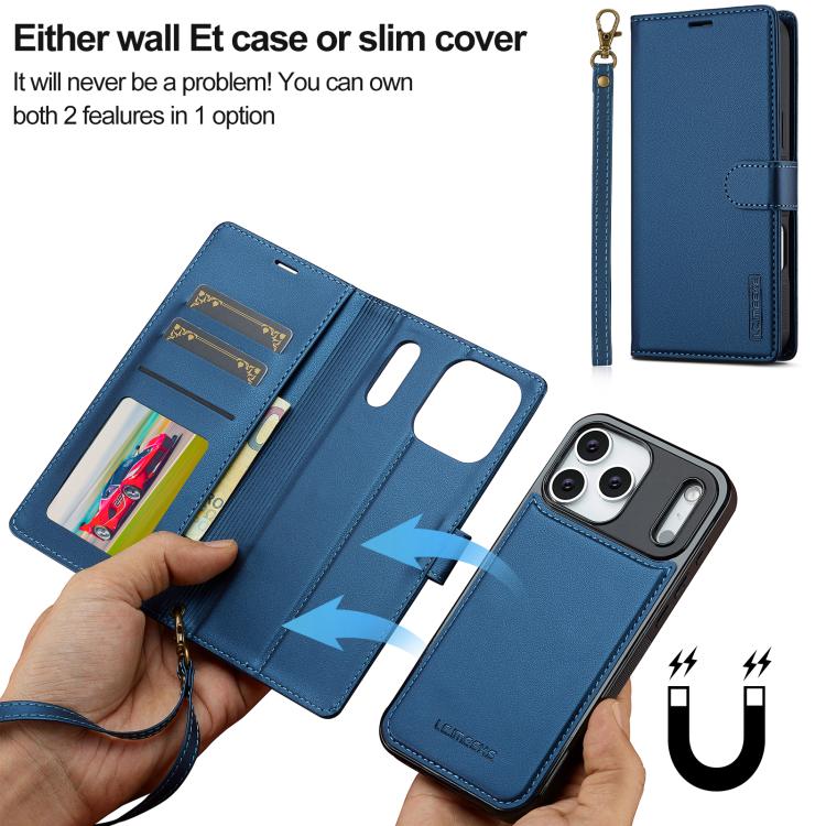 For iPhone 17 Pro LC.IMEEKE L2 Series Detachable Magsafe PU Phone Case with Lanyard