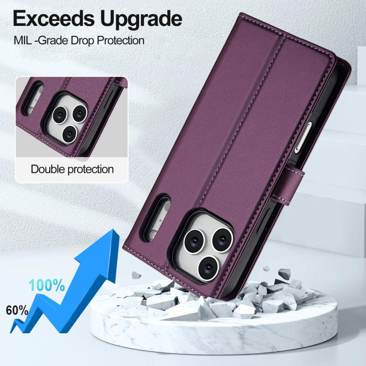 For iPhone 17 Pro LC.IMEEKE L2 Series Detachable Magsafe PU Phone Case with Lanyard