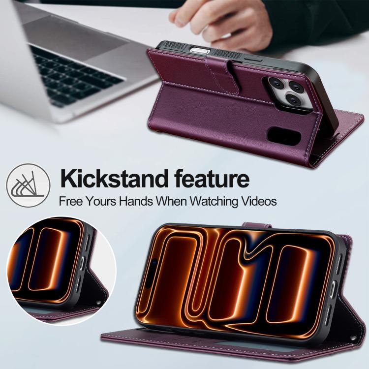 For iPhone 17 Pro LC.IMEEKE L2 Series Detachable Magsafe PU Phone Case with Lanyard