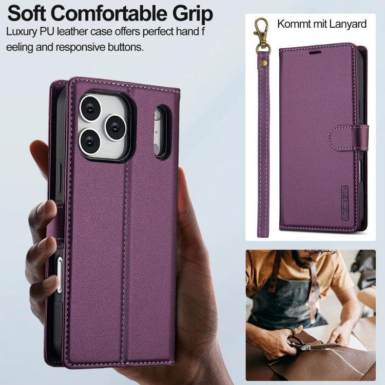 For iPhone 17 Pro LC.IMEEKE L2 Series Detachable Magsafe PU Phone Case with Lanyard