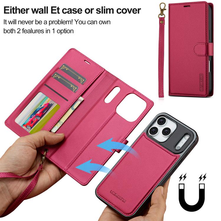For iPhone 17 Pro LC.IMEEKE L2 Series Detachable Magsafe PU Phone Case with Lanyard