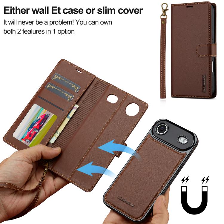 For iPhone Air LC.IMEEKE L2 Series Detachable Magsafe PU Phone Case with Lanyard