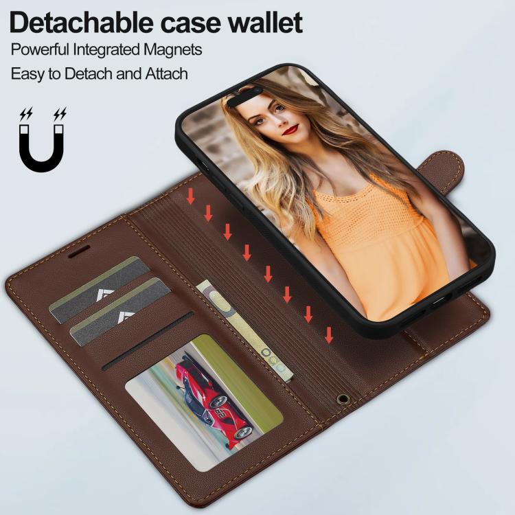 For iPhone 15 Pro Max LC.IMEEKE L2 Series Detachable Magsafe PU Phone Case with Lanyard