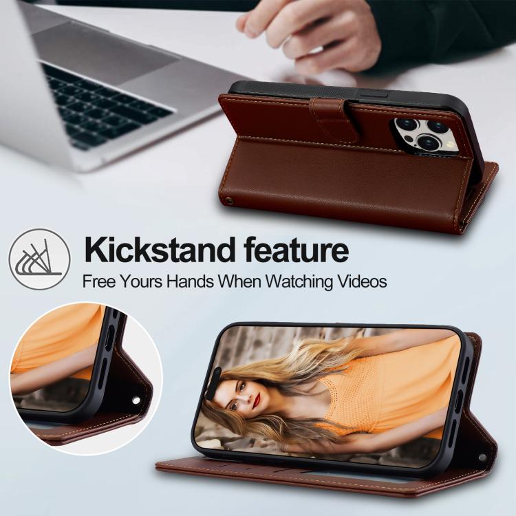 For iPhone 15 Pro Max LC.IMEEKE L2 Series Detachable Magsafe PU Phone Case with Lanyard