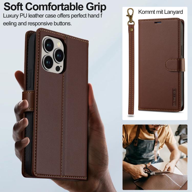 For iPhone 15 Pro Max LC.IMEEKE L2 Series Detachable Magsafe PU Phone Case with Lanyard