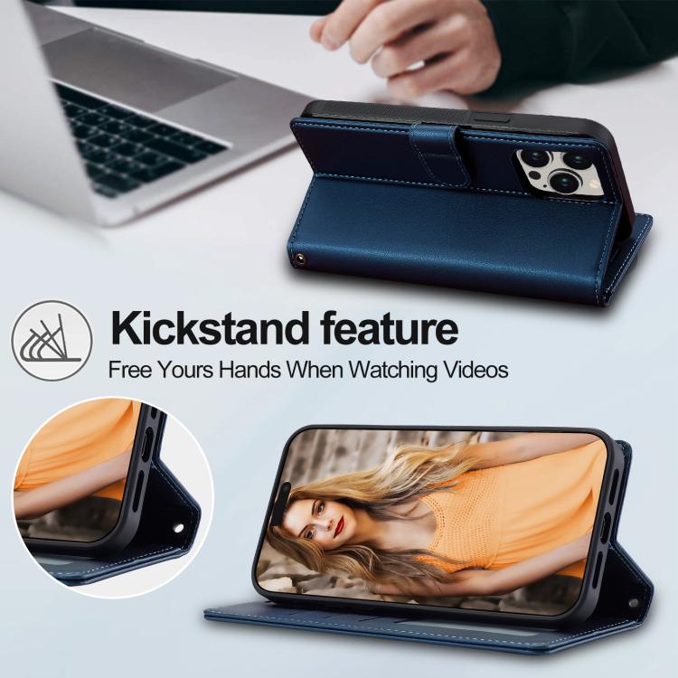 For iPhone 15 Pro Max LC.IMEEKE L2 Series Detachable Magsafe PU Phone Case with Lanyard
