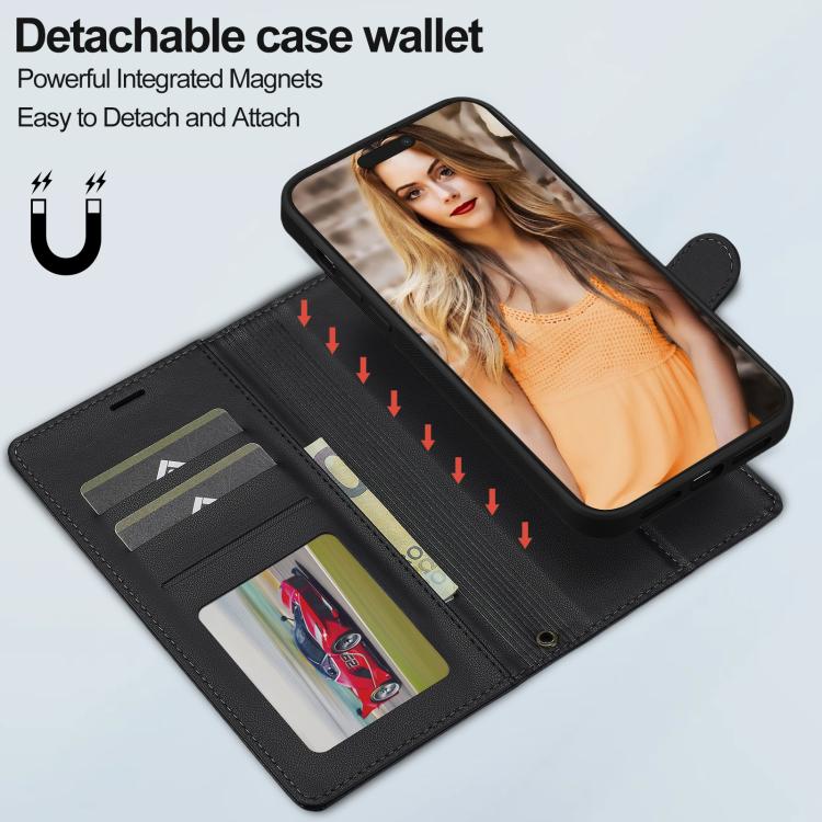 For iPhone 15 Pro LC.IMEEKE L2 Series Detachable Magsafe PU Phone Case with Lanyard