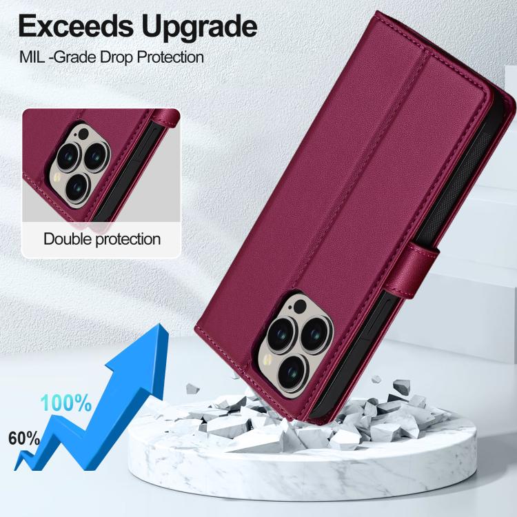For iPhone 15 Pro LC.IMEEKE L2 Series Detachable Magsafe PU Phone Case with Lanyard