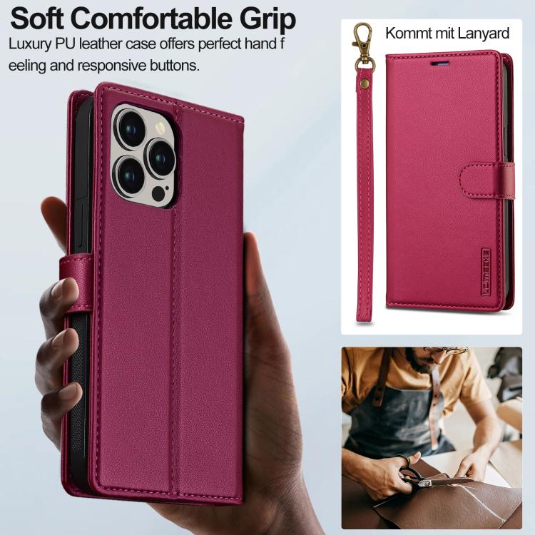 For iPhone 15 Pro LC.IMEEKE L2 Series Detachable Magsafe PU Phone Case with Lanyard