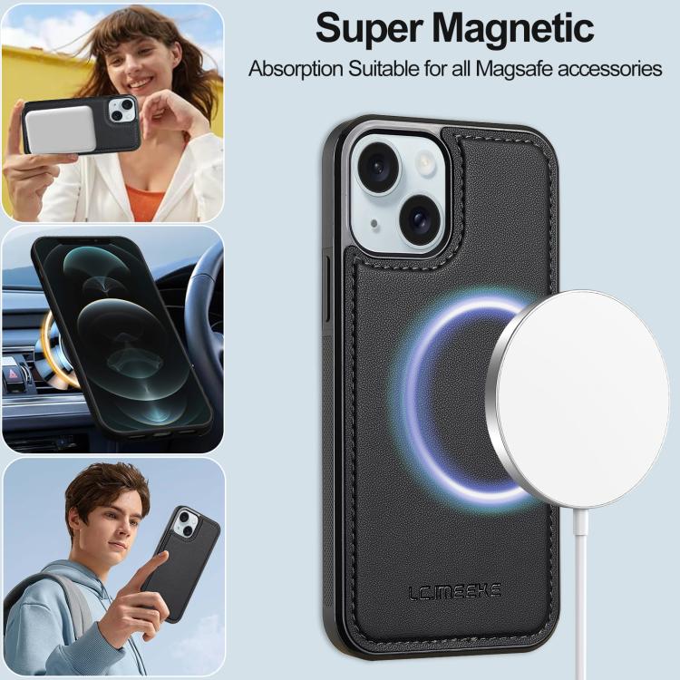 For iPhone 15 Plus LC.IMEEKE L2 Series Detachable Magsafe PU Phone Case with Lanyard
