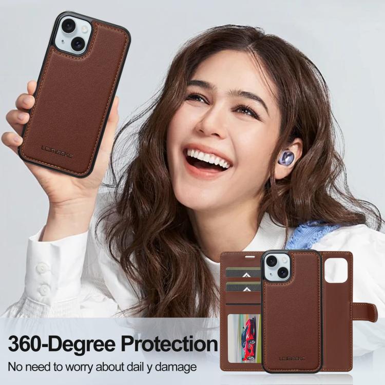 For iPhone 15 Plus LC.IMEEKE L2 Series Detachable Magsafe PU Phone Case with Lanyard