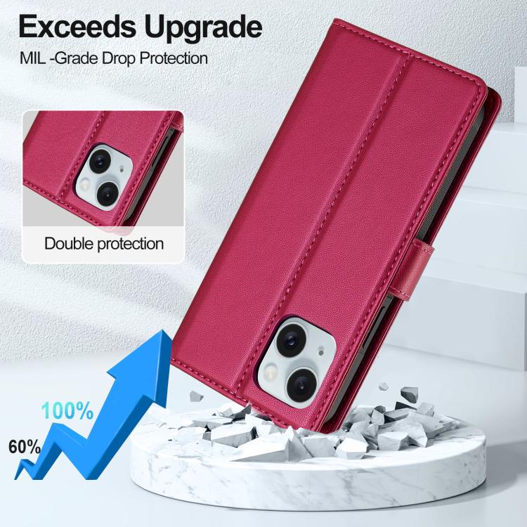 For iPhone 15 Plus LC.IMEEKE L2 Series Detachable Magsafe PU Phone Case with Lanyard