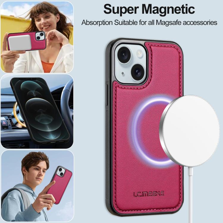 For iPhone 15 Plus LC.IMEEKE L2 Series Detachable Magsafe PU Phone Case with Lanyard