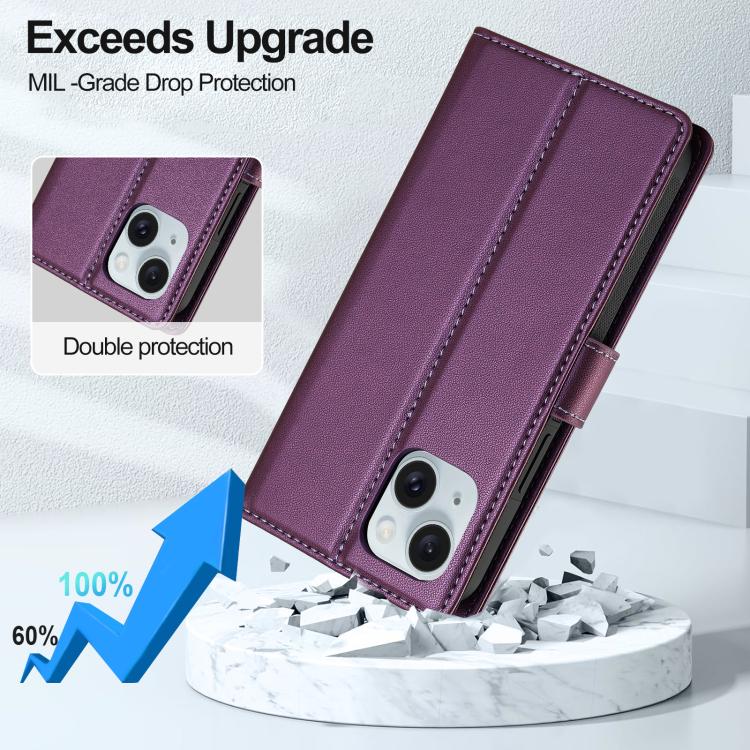 For iPhone 15 LC.IMEEKE L2 Series Detachable Magsafe PU Phone Case with Lanyard