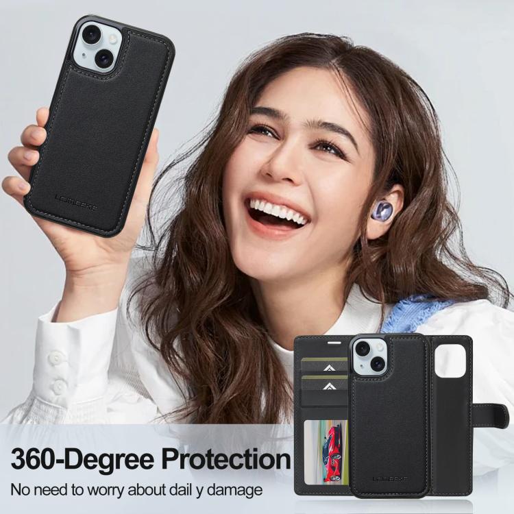 For iPhone 14 Plus LC.IMEEKE L2 Series Detachable Magsafe PU Phone Case with Lanyard