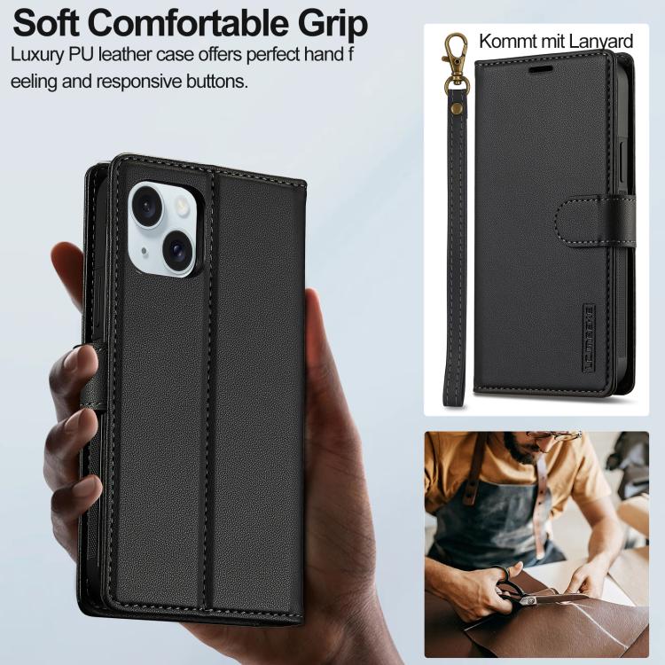 For iPhone 14 Plus LC.IMEEKE L2 Series Detachable Magsafe PU Phone Case with Lanyard