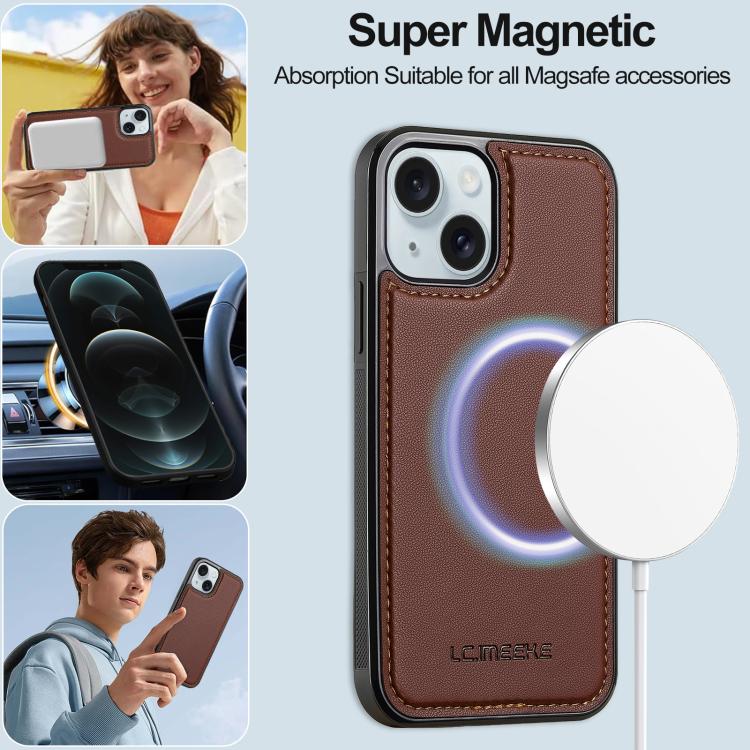 For iPhone 14 Plus LC.IMEEKE L2 Series Detachable Magsafe PU Phone Case with Lanyard