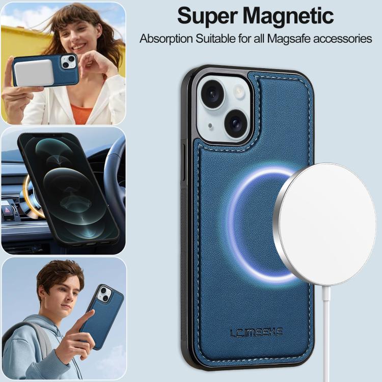 For iPhone 14 Plus LC.IMEEKE L2 Series Detachable Magsafe PU Phone Case with Lanyard
