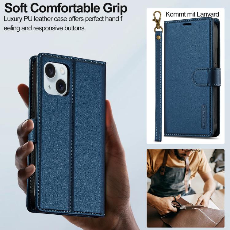 For iPhone 14 Plus LC.IMEEKE L2 Series Detachable Magsafe PU Phone Case with Lanyard